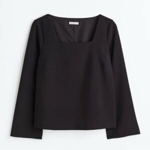 H&M black jersey top square neck wide sleeve